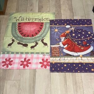 Festive Santa and Watermelon Holiday Flags